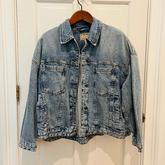 Free People Women's Denim Jacket Blue Cotton Blend Rumors Size L - We The Free - Picture 1 of 16